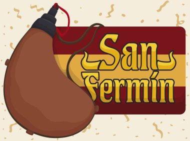 Geleneksel Bota Çanta veya Kantin İspanyol San Fermin, Vektör İllüstrasyon Kutlamak için