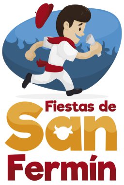Geleneksel Giysiler San Fermin Festivali, Vektör İllüstrasyon kutluyor ile İspanyol Runner