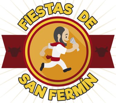San Fermin Boğaların Koşusunu Kutlayan Eski Koşucu, Vektör İllüstrasyonu