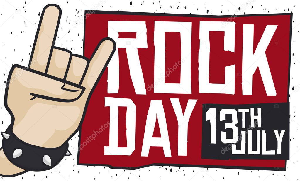 Rocker Hand with Spiked Bracelet Celebrating Rock Day, Vector Illustration