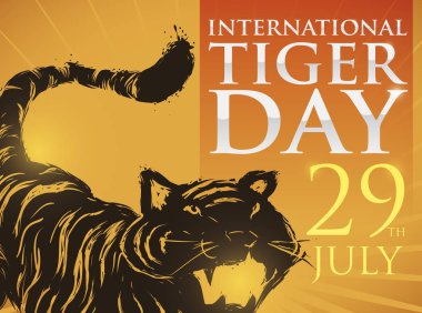 Drawing of a Tiger and Label to Celebrate its Day, Vector Illustration clipart