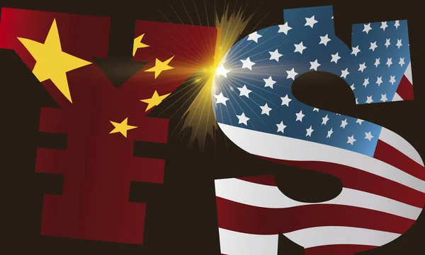 Yuan and Dollar Fight due Trade War, Vector Illustration — Stock Vector