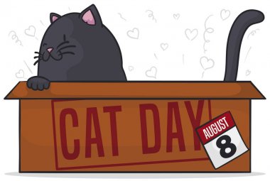 Kitty Kedi Günü, Vektör İllüstrasyon Kutlayan Bir Karton Kutu da Playing