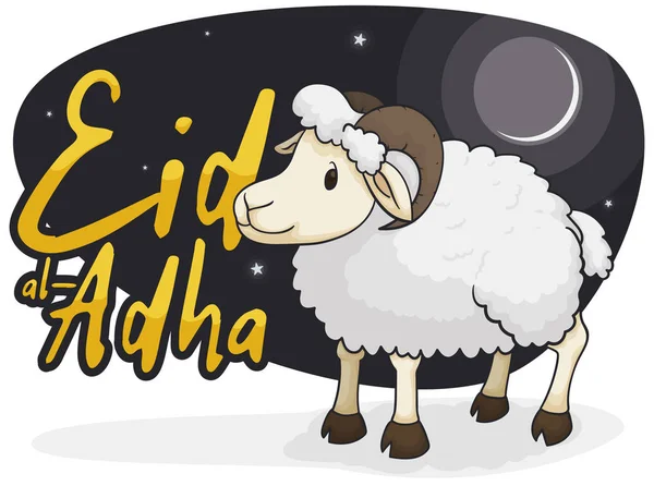 Schattig RAM in Starry Night klaar om Eid al-Adha, vector illustratie vieren — Stockvector
