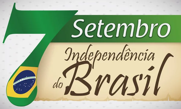 Bandeira Brasileira dentro Número e Calendário para o Dia da Independência do Brasil, Ilustração do Vetor — Vetor de Stock