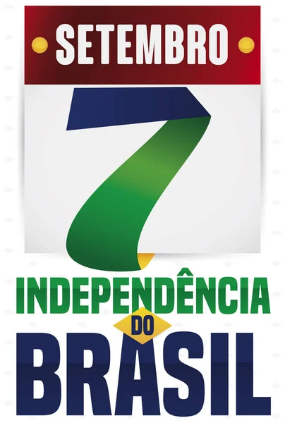 Calendário Comemorativo com Data de Lembrete para Celebrar o Dia da Independência do Brasil, Ilustração do Vetor — Vetor de Stock