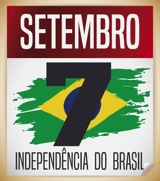 Calendário com data e pincelada para comemorar o Dia da Independência do Brasil, ilustração vetorial — Vetor de Stock