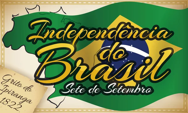 Πλαίσιο με τη σημαία του χάρτη και της Βραζιλίας για να γιορτάσουμε την ημέρα της ανεξαρτησίας, απεικόνιση διάνυσμα — Διανυσματικό Αρχείο