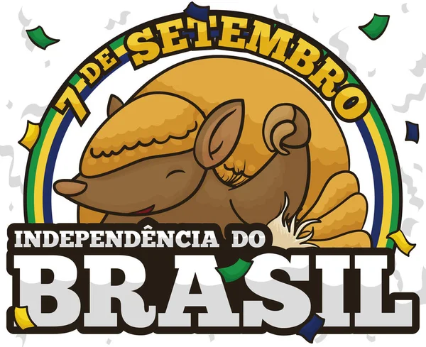 Happy Three-Banded Armadillo Celebrating Brazil Independence Day, Vector Illustration — Διανυσματικό Αρχείο