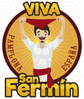 Bearded Spaniard Holding a Kerchief and Celebrating San Fermin Festival, Vector Illustration clipart