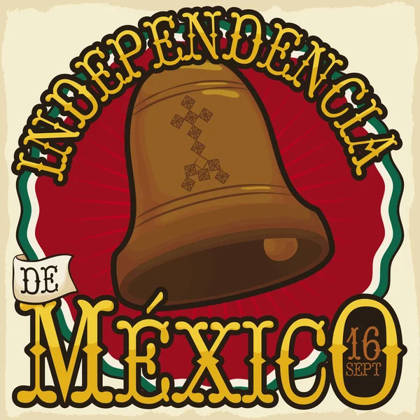 Design festivo com toque de sino durante o dia da independência do México, ilustração vetorial —  Vetores de Stock