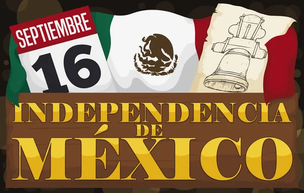 Elementos mexicanos patrióticos para celebrar o Dia da Independência, ilustração vetorial — Vetor de Stock