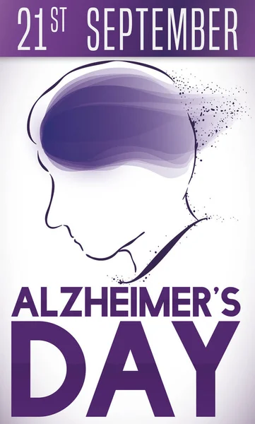 Calendario delle foglie sciolte viola, Testa Perdere la memoria nel giorno dell'Alzheimer, Illustrazione vettoriale — Vettoriale Stock