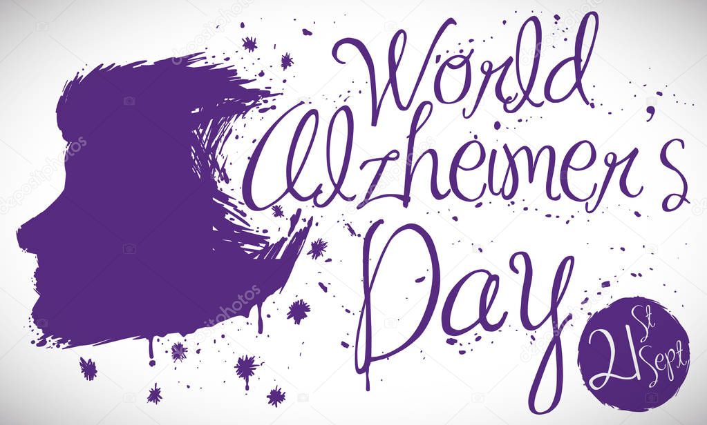 Head in Brushstroke Style Promoting Awareness in World Alzheimer's Day, Vector Illustration