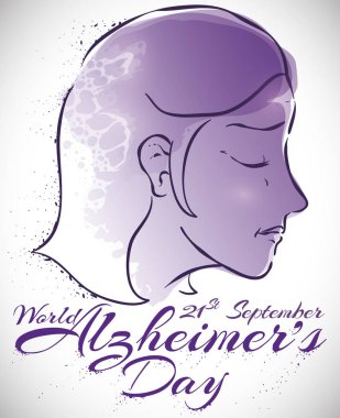 Eylül ayında Bu Gün Anısına Alzheimer Hastalığı ile Tutulmuş Kadın, Vektör İllüstrasyon