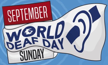 Dünya İşitme Engelliler Günü Kutlaması Için Anma Kurdelesi ile Sarılmış Takvim, Vektör İllüstrasyon