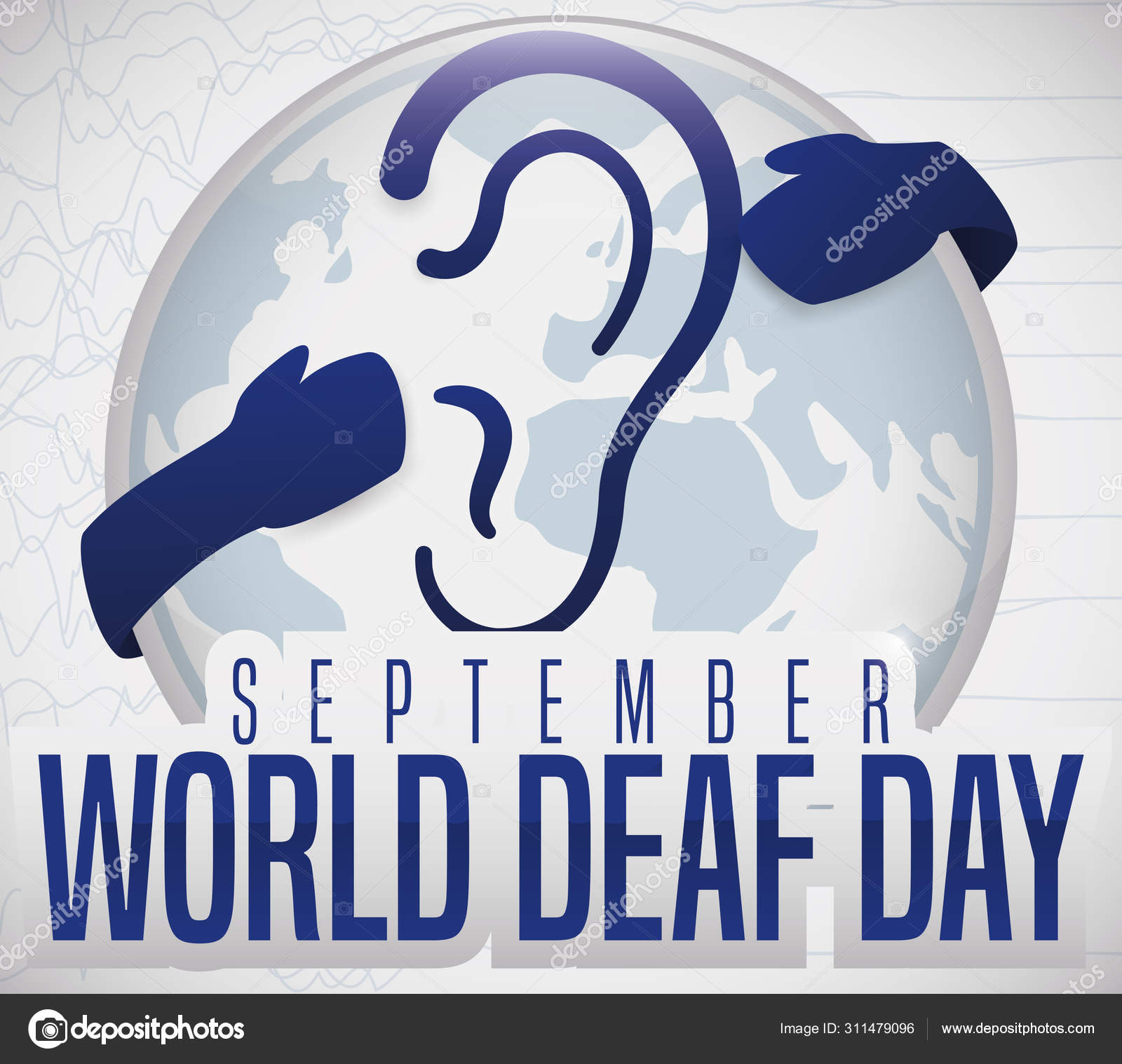 Button with Deafness Symbol and Hands Promoting World Deaf Day, Vector
