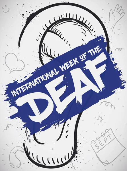 Ear Draw e Doodles per la Settimana Internazionale dei Sordi, Illustrazione Vettoriale — Vettoriale Stock