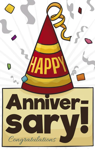 Chapeau de fête sur signe pour célébrer un joyeux anniversaire, Illustration vectorielle — Image vectorielle