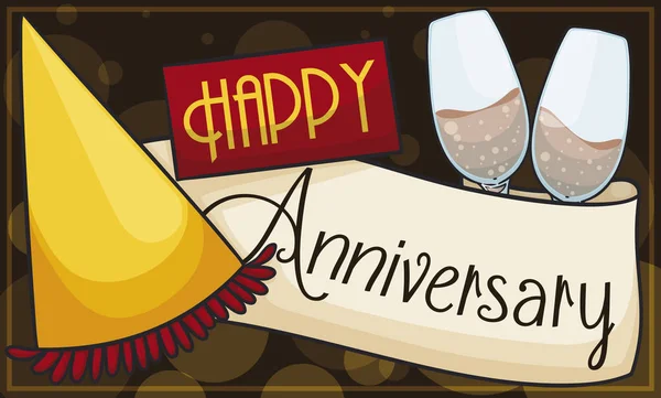 Party Hat, Sign, Ribbon and Glasses for Anniversary Party, Vector Illustration — стоковий вектор