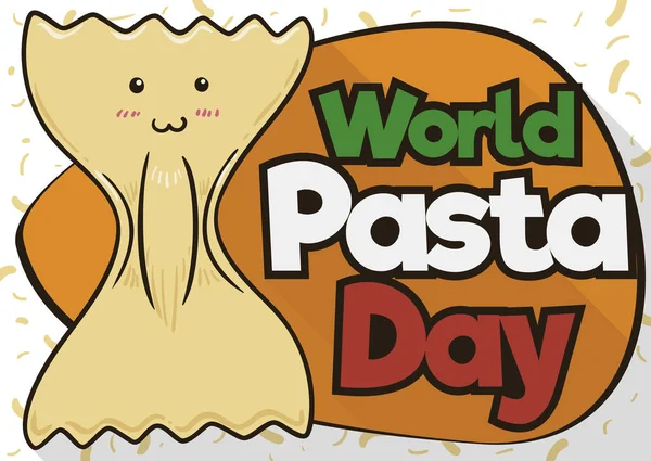 Cute Farfalle in Flat Style Celebrating World Pasta Day, Vector Illustration - Stok Vektor