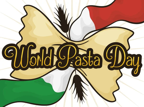 Delicious Farfalle, Ear and Italian Flag for World Pasta Day, Vector Illustration — ストックベクタ