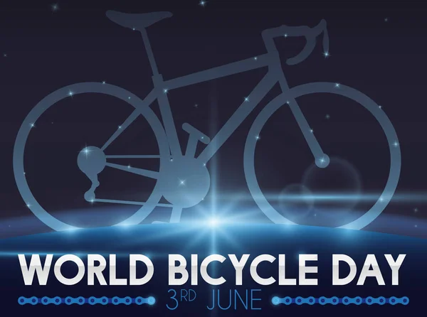 Diseño Conmemorativo Con Vista Espacio Estrellado Silueta Bicicleta Todo Mundo — Vector de stock