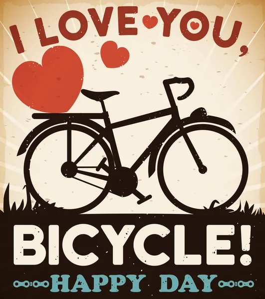 Bicicleta Clásica Con Corazones Mensaje Amor Para Este Transporte Durante — Vector de stock