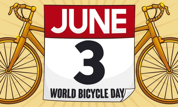 Haziran Daki Dünya Bisiklet Günü Anmak Için Gevşek Yapraklı Takvim — Stok Vektör