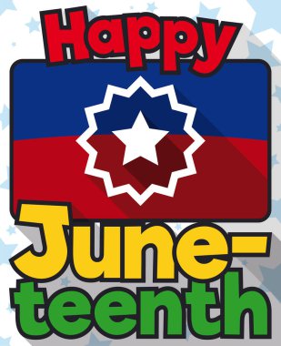 Flat design with long shadow and Juneteenth flag over starry background ready to celebrate a happy American date for freedom. clipart