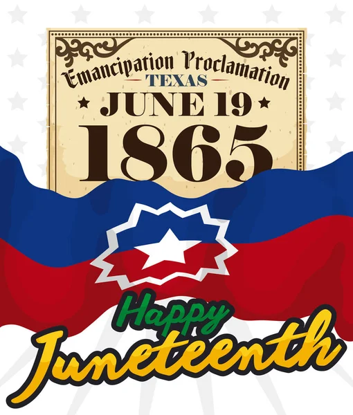 Haziranın 19 'unda bayrağıyla Juneteenth' i kutlamak için bir parşömende Özgürlük Bildirgesi ile anıt tasarım..