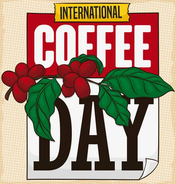 Calendário Folhas Soltas Lembrando Lhe Para Celebrar Dia Internacional Café — Vetor de Stock
