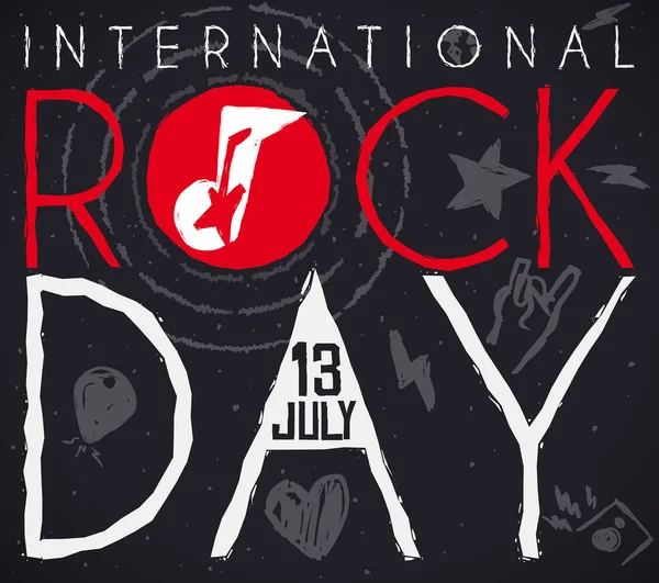 Pizarra Con Garabatos Representativos Cultura Rock Roll Para Celebrar Día — Vector de stock