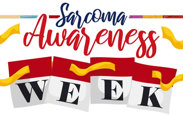 Lined Loose Leaf Calendars Yellow Ribbon Promoting Sarcoma Awareness Week — Stock Vector