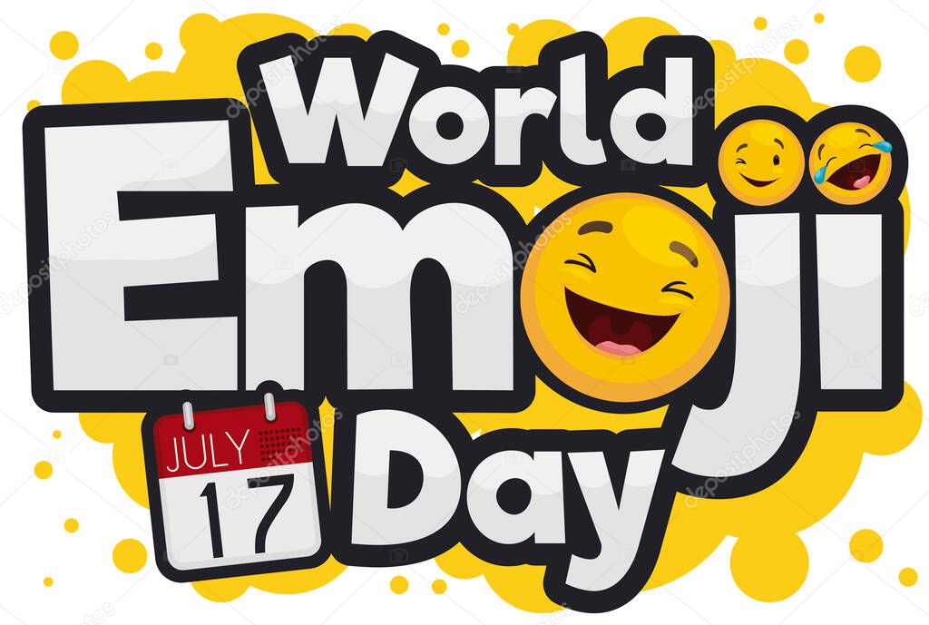 Festive Emoticons and Calendar for World Emoji Day Celebration, Vector Illustration