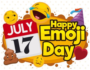 Bu 17 Temmuz 'da Emoji Günü' nü takvime eklenmiş büyük bir partiyle kutlayan mutlu simgeler: kaka surat, şaşkın, biri yerde gülüp yuvarlanan ve diğeri edepsiz bir ifadeyle..
