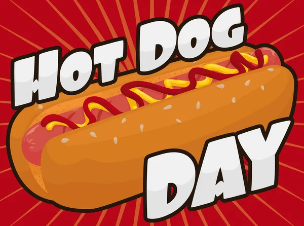 Diseño Promocional Con Textos Plata Hot Dog Tradicional Pan Fresco — Vector de stock