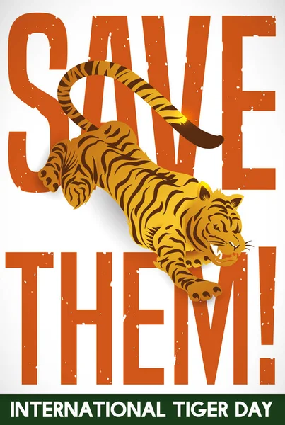 Diseño Conciencia Con Majestuoso Tigre Promoviendo Esfuerzos Para Salvar Esta — Archivo Imágenes Vectoriales