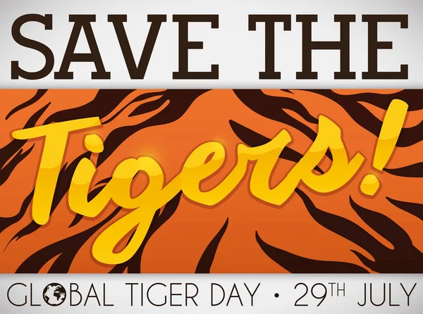 Diseño Del Día Mundial Del Tigre Con Etiqueta Rayas Letrero — Archivo Imágenes Vectoriales