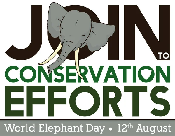 Design Elephant Face Sign Promoting Join Conservation Efforts World Elephant — Stock Vector