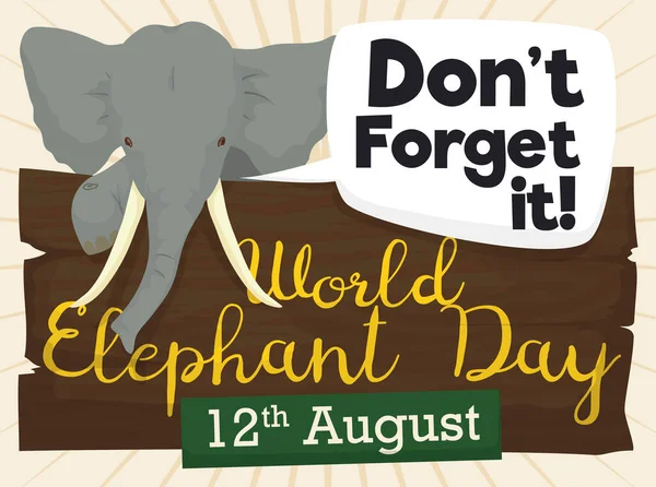 Elefante Sobre Sinal Madeira Com Balão Fala Etiqueta Convidando Você — Vetor de Stock