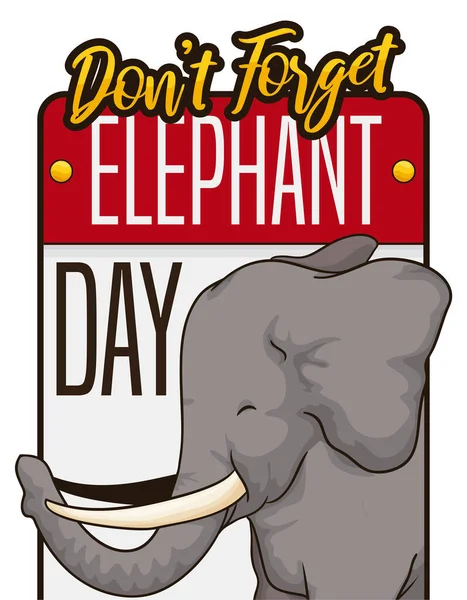 象の日を忘れないように注意して 葉の葉のカレンダーのような幸せな象と信号 — ストックベクタ