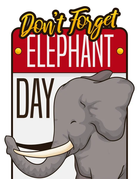 Joyeux Éléphant Signal Comme Calendrier Feuilles Mobiles Avec Rappel Pas — Image vectorielle