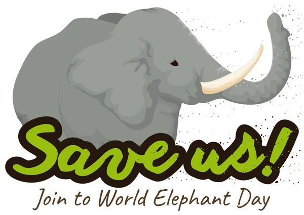 Elefante Triste Assinar Transformando Promovendo Esforços Para Salvar Elefantes Extinção — Vetor de Stock