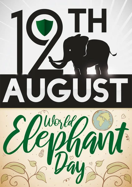 Hermoso Calendario Con Silueta Elefante Vides Hojas Promoviendo Celebración Del — Vector de stock