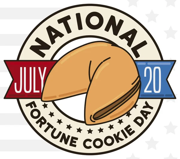 中にリボンとフォーチュンクッキーが入ったボタン 7月20日のNational Fortune Cookie Dayを祝う準備ができています — ストックベクタ