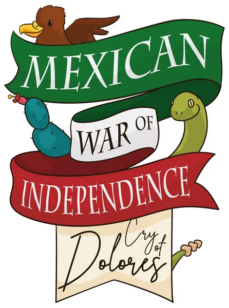 Fitas Com Cores Símbolos Mexicanos Patrióticos Para Celebrar Guerra Independência — Vetor de Stock