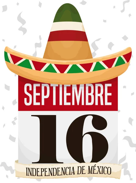 Tradicional Sombrero Charro Mexicano Sobre Calendario Bajo Una Ducha Confeti — Archivo Imágenes Vectoriales