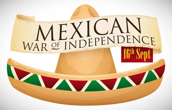 Tradicional Sombrero Charro Pergamino Promoviendo Celebración Del Día Independencia Mexicana — Vector de stock
