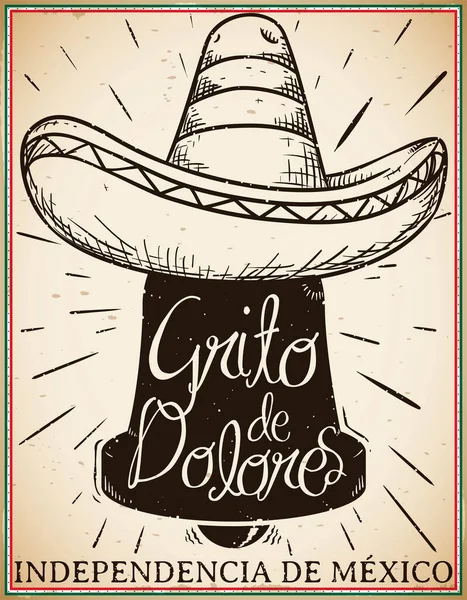 Дизайн Ретро Bell Hidalgo Одягнений Шарро Капелюха Промоушену Cry Dolores — стоковий вектор